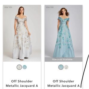 Teri Jon by Rickie Freeman
Metallic Jacquard Off-The-Shoulder Gown